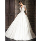 Elegant Lace Wedding Dresses Sexy Deep V-Neck Vestido De Novia Sleeve Bridal Gowns with Pockets Customized Robe Mariee-payinti