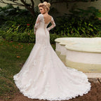 Elegant Long Sleeves Appliques Vestido De Noiva Lace-up back Mermaid Wedding Dress Sexy Backless Vestidos De Novia-payinti