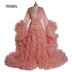 Vestido elegante de maternidad para sesión de fotos, maxivestido de maternidad con volantes de organza 