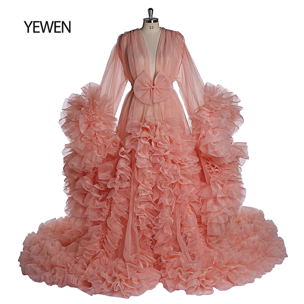 Vestido elegante de maternidad para sesión de fotos, maxivestido de maternidad con volantes de organza 