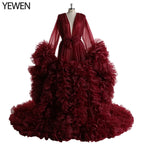 Vestido elegante de maternidad para sesión de fotos, maxivestido de maternidad con volantes de organza 