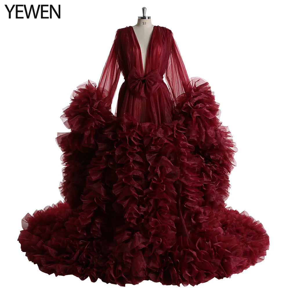 Vestido elegante de maternidad para sesión de fotos, maxivestido de maternidad con volantes de organza 