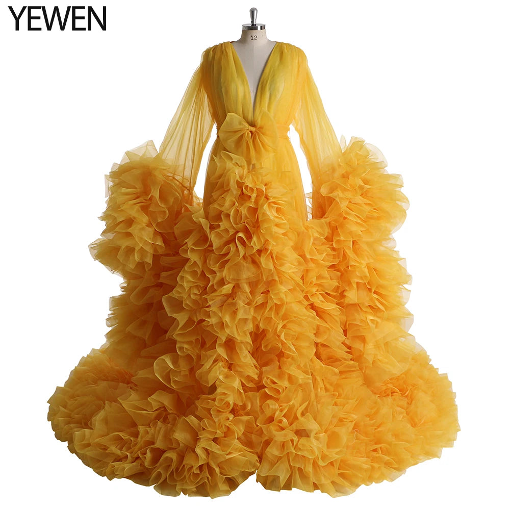 Vestido elegante de maternidad para sesión de fotos, maxivestido de maternidad con volantes de organza 