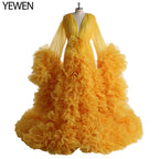 Vestido elegante de maternidad para sesión de fotos, maxivestido de maternidad con volantes de organza 