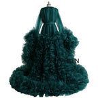 Vestido elegante de maternidad para sesión de fotos, maxivestido de maternidad con volantes de organza 