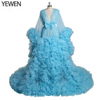 Vestido elegante de maternidad para sesión de fotos, maxivestido de maternidad con volantes de organza 