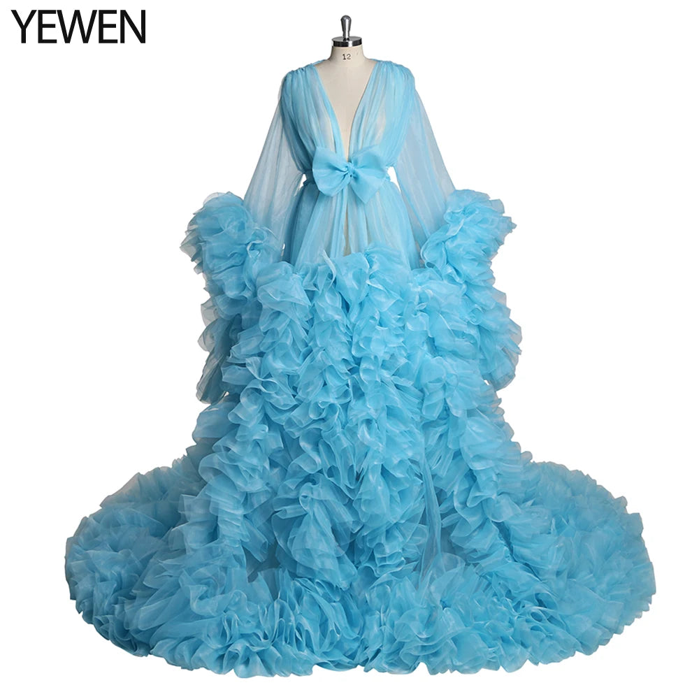 Vestido elegante de maternidad para sesión de fotos, maxivestido de maternidad con volantes de organza 