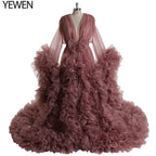 Vestido elegante de maternidad para sesión de fotos, maxivestido de maternidad con volantes de organza 