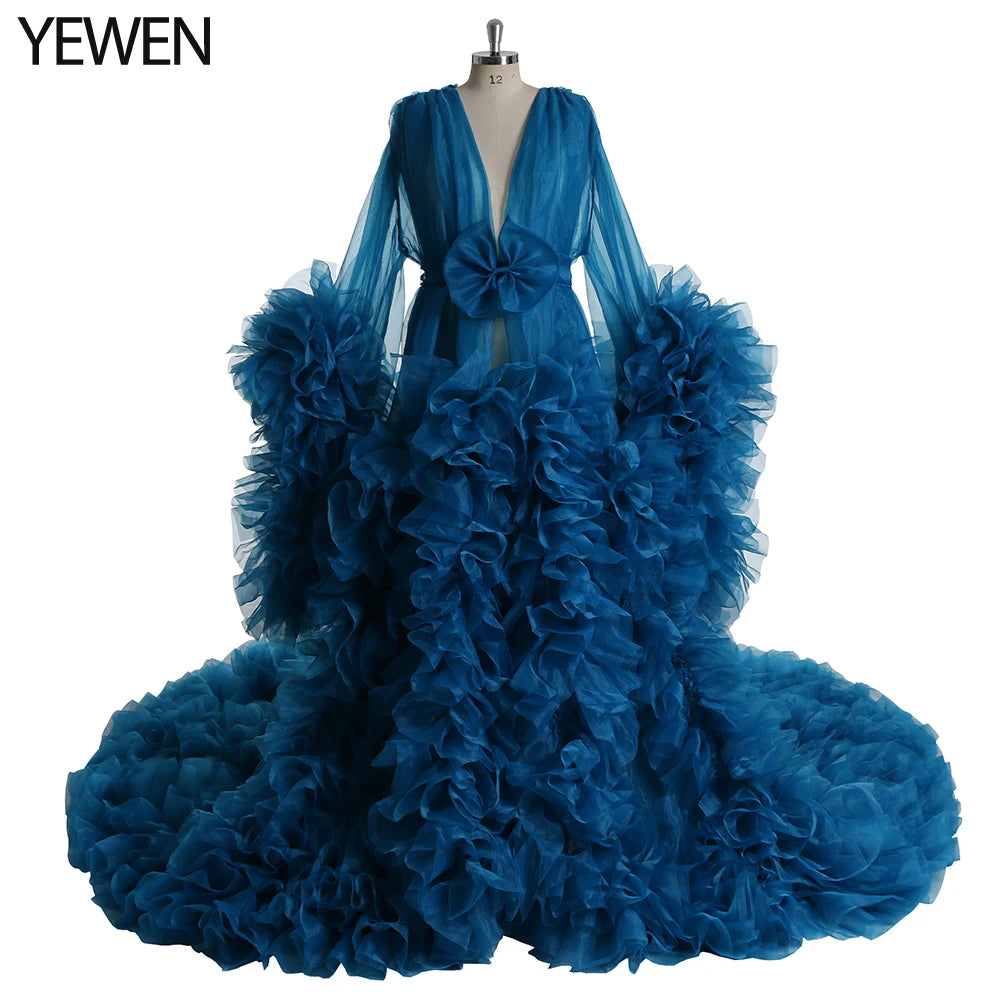 Vestido elegante de maternidad para sesión de fotos, maxivestido de maternidad con volantes de organza 