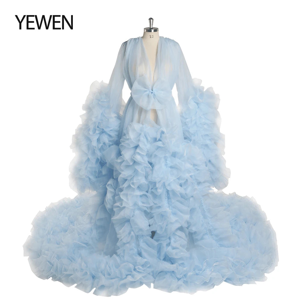 Vestido elegante de maternidad para sesión de fotos, maxivestido de maternidad con volantes de organza 