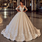 Elegant O-Neck Pearls Lace Appliques Ball Gown Wedding Dress 2023 Half Sleeves Bridal Gown Tulle Lace Up Robe De Mariée-payinti