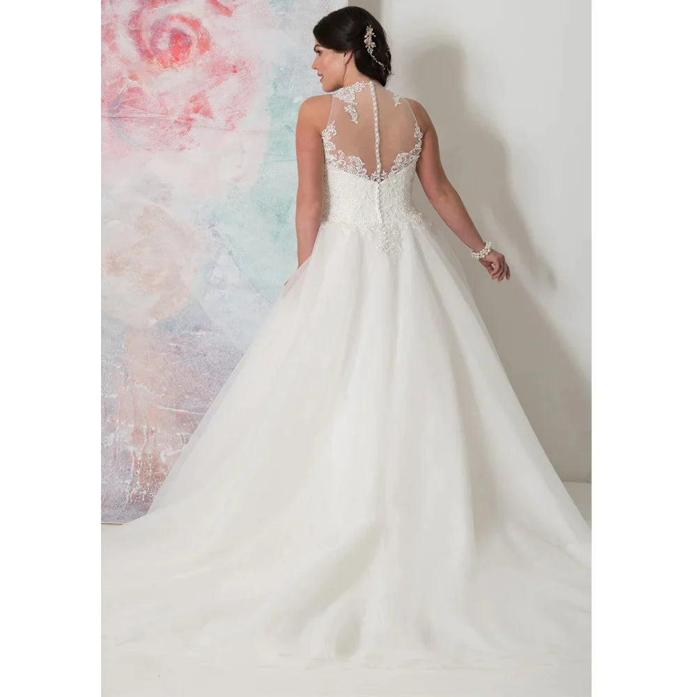Elegant O-neck Plus Size Wedding Dresses Custom Made See Through Organza Appliqued A-line Bridal Gown Robe de Mariee-payinti