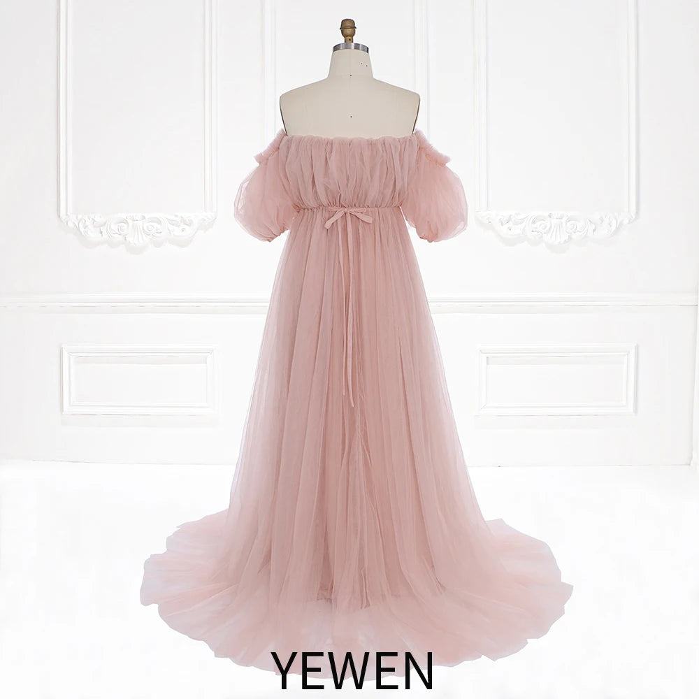 Elegantes vestidos de maternidad con hombros descubiertos para sesiones de fotos, vestidos de fotografía, vestido de baby shower para embarazadas Sunnderly SY231105 