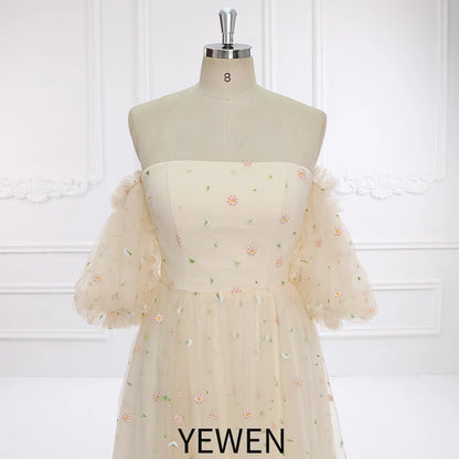 Elegant Off Shoulder Short Sleeve Embroidered Boho Tulle Maternity Dress for Photo Shoot Pregnancy Shooting Dress Sunnderly SY231093