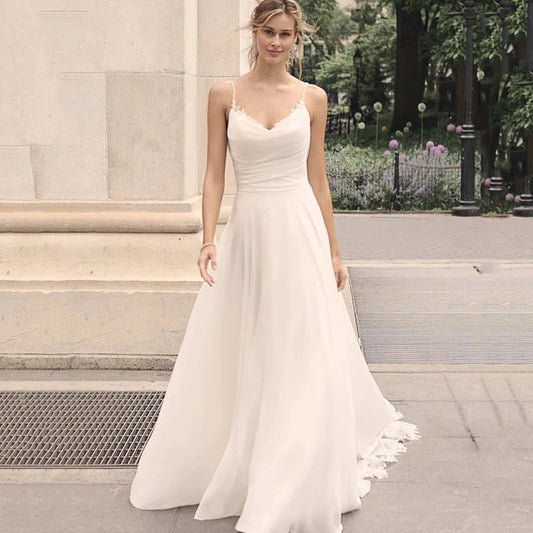 Elegant Off Shoulder Sleeveless Mopping Backless Wedding Dresses For Women Spaghetti Straps Bride Gown Appliques Backless Bridal-payinti
