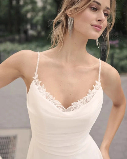 Elegant Off Shoulder Sleeveless Mopping Backless Wedding Dresses For Women Spaghetti Straps Bride Gown Appliques Backless Bridal-payinti