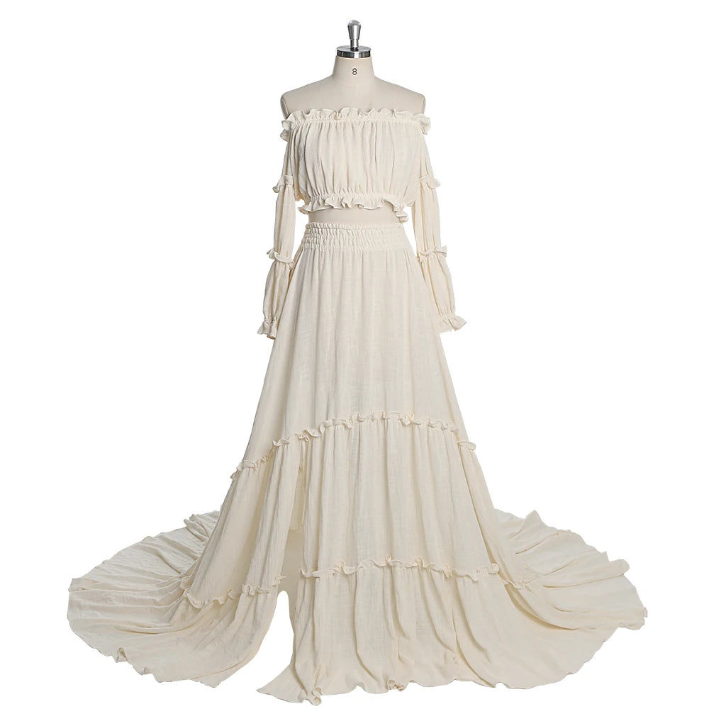 Elegantes schulterfreies Umstandskleid für Fotoshootings, langes Boho-Maxikleid mit elastischer Taille, Fotografiekleid SY220912 