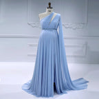 Elegantes One-Shoulder Cape Sleeve Maxikleid Weiches Mesh Umstandskleid Fotoshooting Schwangerschafts-Shooting-Kleid SY18811-1 