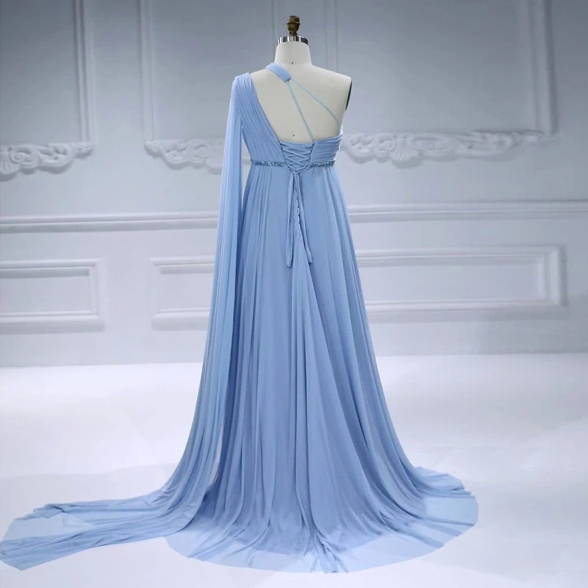Elegantes One-Shoulder Cape Sleeve Maxikleid Weiches Mesh Umstandskleid Fotoshooting Schwangerschafts-Shooting-Kleid SY18811-1 