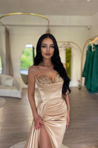Elegante vestido de fiesta de sirena rosa sexy con abertura alta