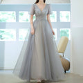 Elegant Princess Formal Evening Prom Dress Gorgeous V Neck Puff Sleeve Bandage Long Dresses Floral Glitter Robes De Soirée 2023-payinti