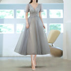 Elegant Princess Formal Evening Prom Dress Gorgeous V Neck Puff Sleeve Bandage Long Dresses Floral Glitter Robes De Soirée 2023-payinti