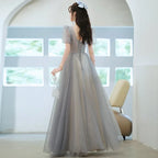 Elegant Princess Formal Evening Prom Dress Gorgeous V Neck Puff Sleeve Bandage Long Dresses Floral Glitter Robes De Soirée 2023-payinti