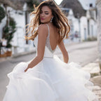 Elegant Spaghetti Straps Ball Gown Wedding Dresses Backless Robe de Mariage Delicate Beaded Ruffles Bridal Gown-payinti