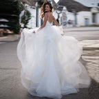 Elegant Spaghetti Straps Ball Gown Wedding Dresses Backless Robe de Mariage Delicate Beaded Ruffles Bridal Gown-payinti