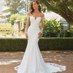 Elegant Sweetheart Mermaid Wedding Dress 2023 White Long Sleeve Open Back Lace Applique Bridal Gown Sweep Train Vestido De Novia-payinti