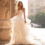 Elegant Sweetheart Wedding Dresses 2024 Applique Flowers Sleeveless Illusion Back Tiered Ball Gowns Court Train Vestido De Novia-payinti