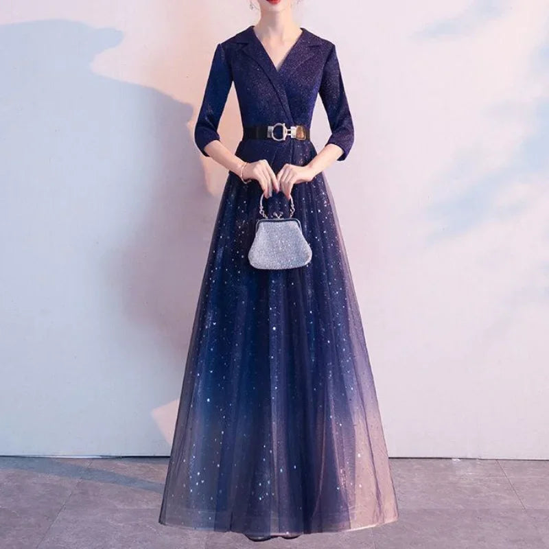 Elegant Temperament Square Collar Wedding Party Dress Slim Waist Puff Sleeve Prom Vestidos Formal Robe New Long Evening Dresses-payinti