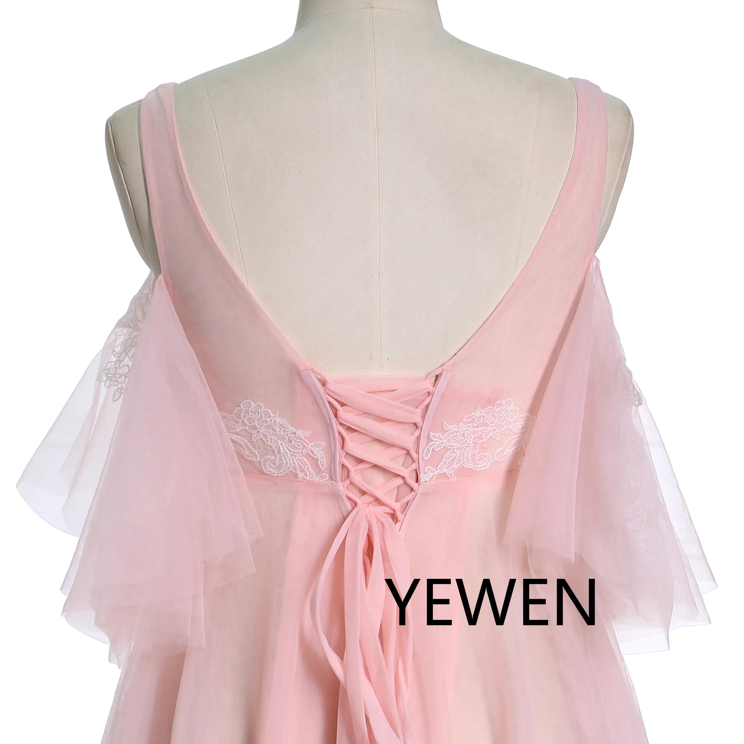 Elegantes Umstandskleid mit V-Ausschnitt für Fotoshootings, Babyparty-Kleid mit Schnürung am Rücken, SY241000 