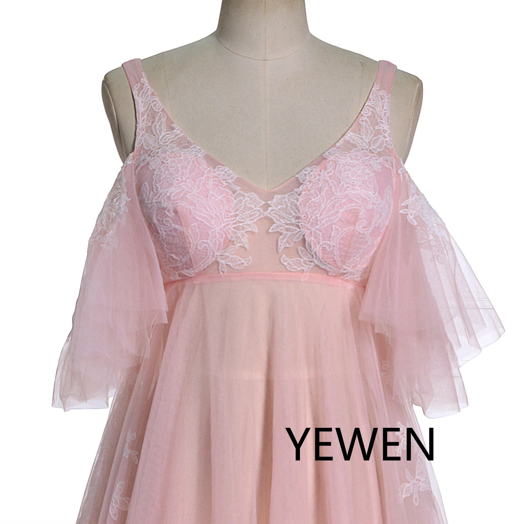 Elegantes Umstandskleid mit V-Ausschnitt für Fotoshootings, Babyparty-Kleid mit Schnürung am Rücken, SY241000 