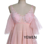 Elegantes Umstandskleid mit V-Ausschnitt für Fotoshootings, Babyparty-Kleid mit Schnürung am Rücken, SY241000 