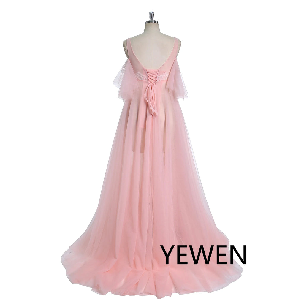 Elegantes Umstandskleid mit V-Ausschnitt für Fotoshootings, Babyparty-Kleid mit Schnürung am Rücken, SY241000 