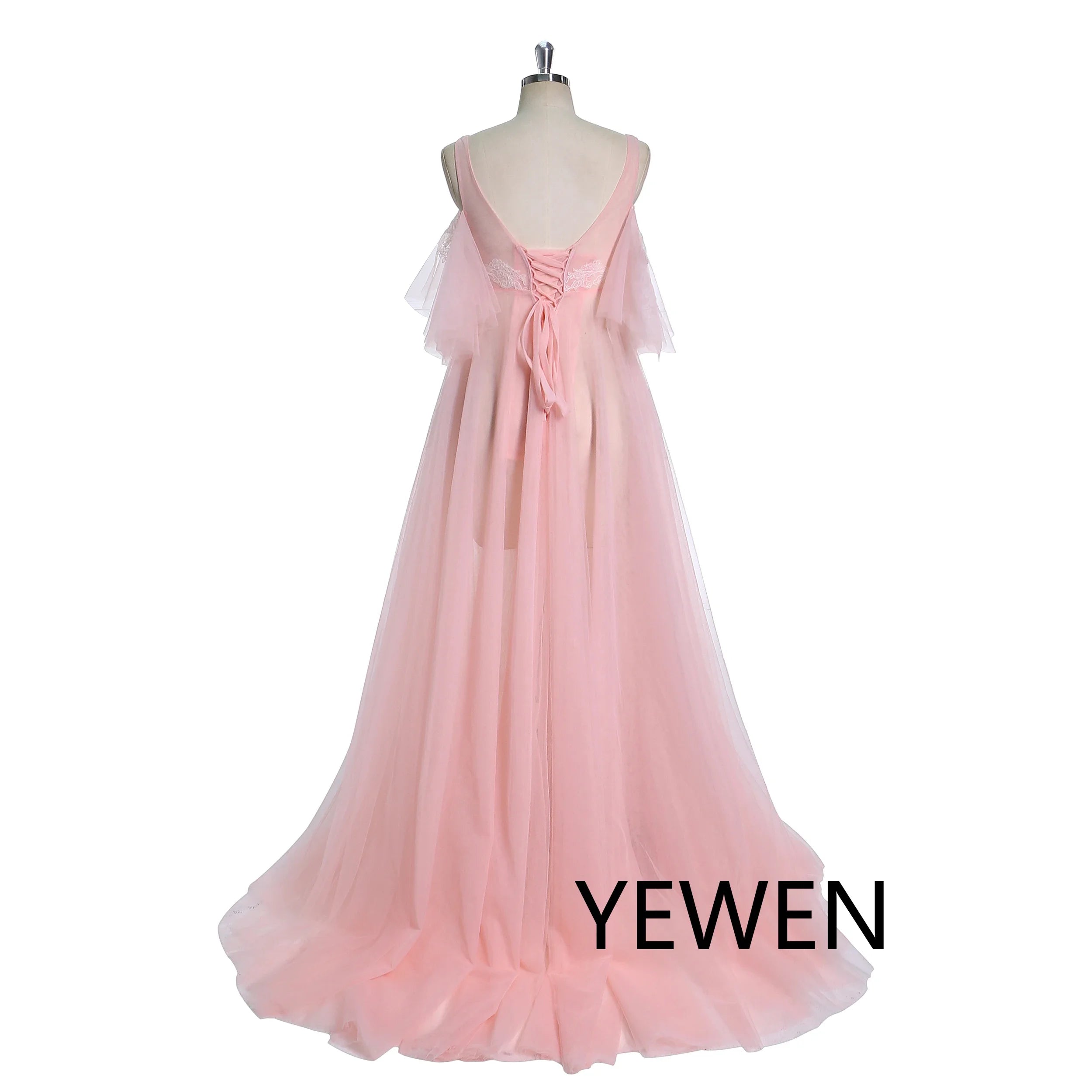 Elegantes Umstandskleid mit V-Ausschnitt für Fotoshootings, Babyparty-Kleid mit Schnürung am Rücken, SY241000 