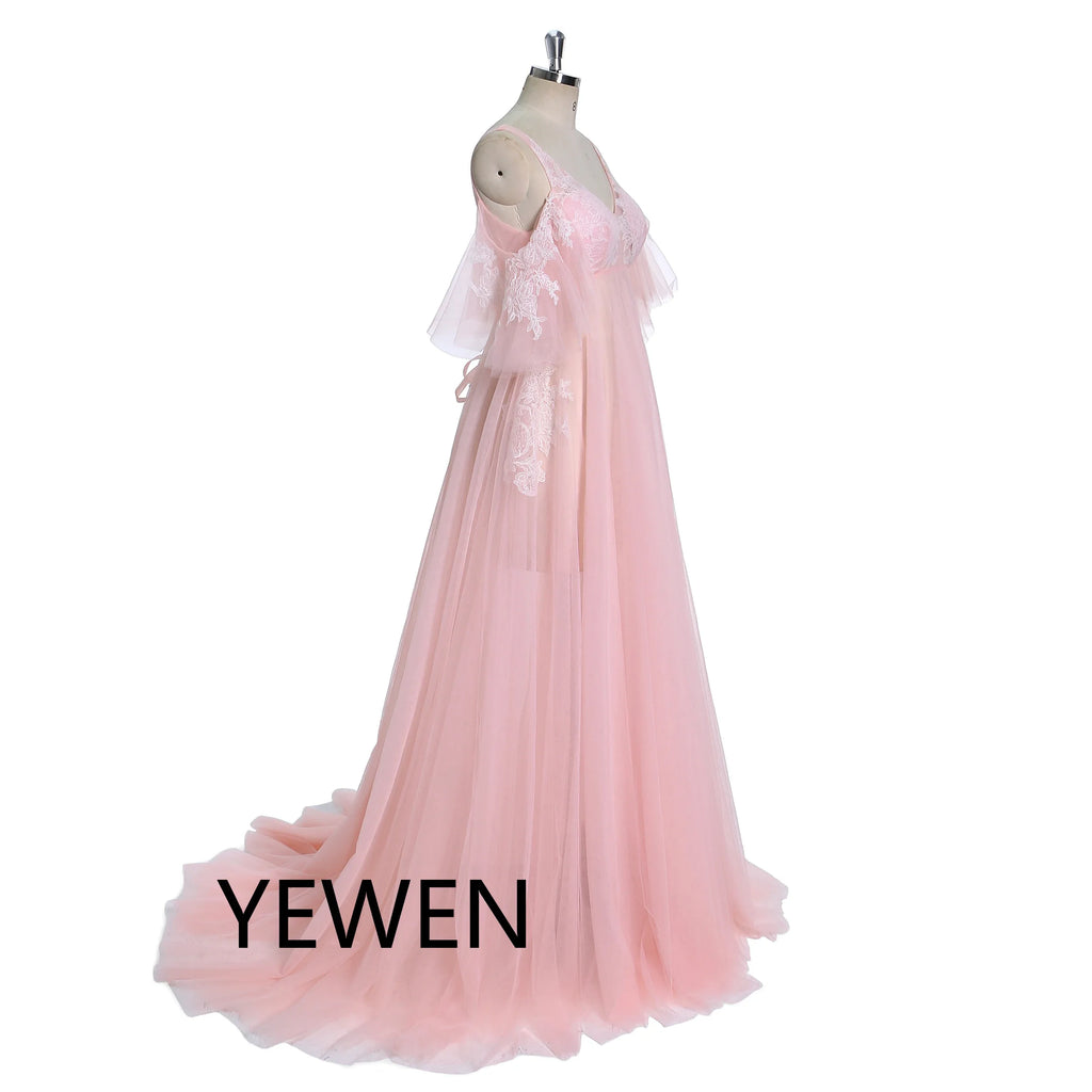 Elegantes Umstandskleid mit V-Ausschnitt für Fotoshootings, Babyparty-Kleid mit Schnürung am Rücken, SY241000 