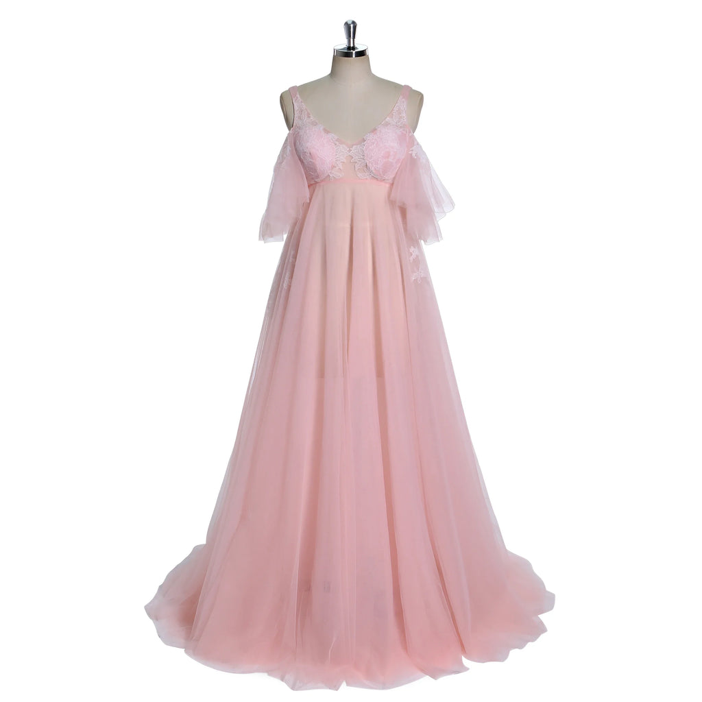 Elegantes Umstandskleid mit V-Ausschnitt für Fotoshootings, Babyparty-Kleid mit Schnürung am Rücken, SY241000 