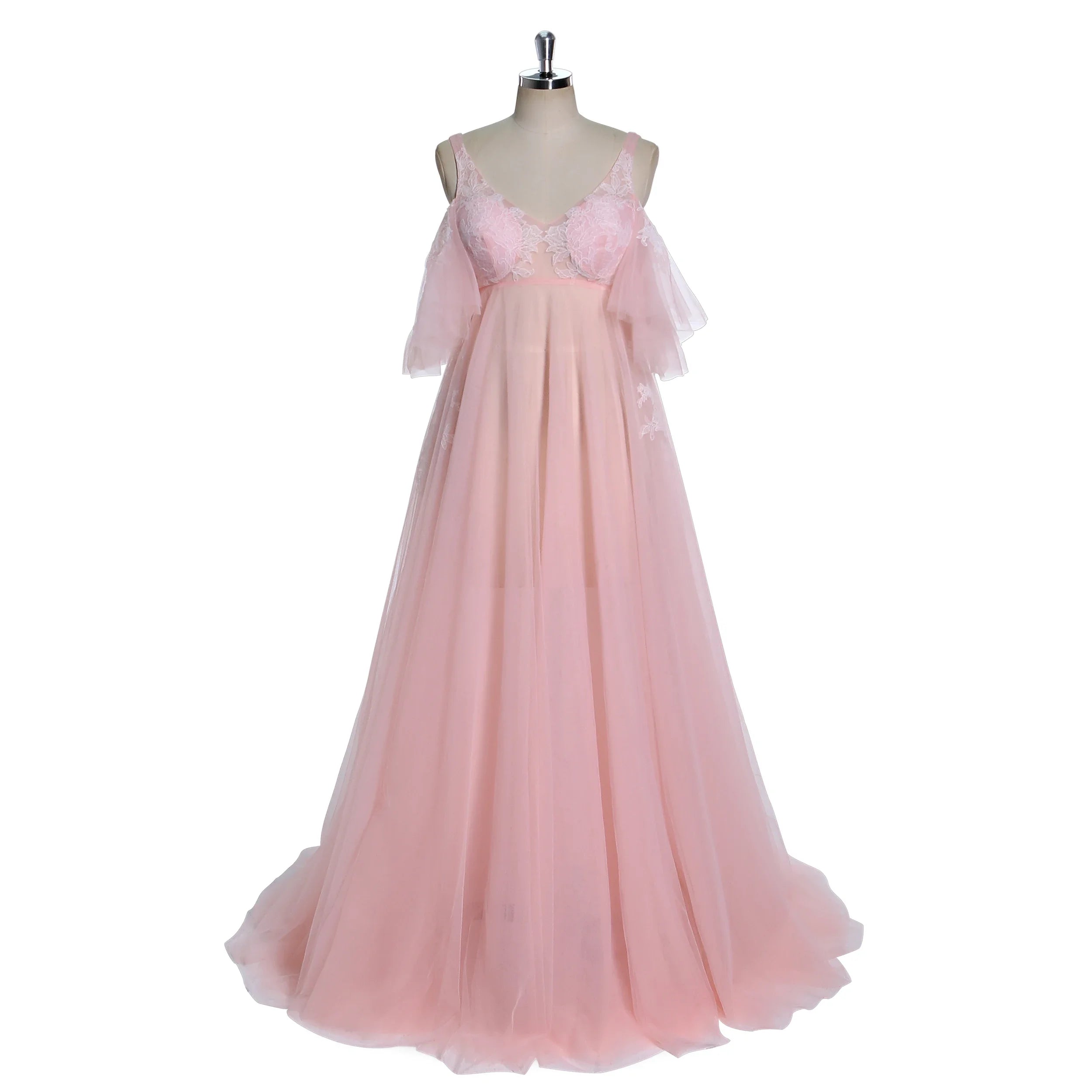 Elegantes Umstandskleid mit V-Ausschnitt für Fotoshootings, Babyparty-Kleid mit Schnürung am Rücken, SY241000 