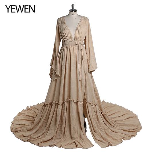 Elegant V Neck Maternity Dress for Photo Shoot with Adjustable Waist Photography Pregnancy Dress for Baby Shower YEWEN SY211230