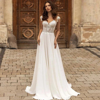 Elegant V-Neck Short Sleeve Ball Gown Mopping Wedding Dresses New Luxury Lace Appliques Court Train Princess Bridal Gown-payinti
