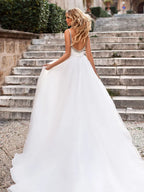 Elegant V Neck Spaghetti Strap Wedding Dresses 2022 New Arrival Beading Sleeveless Backless Bridal Gowns Sweep Train For Women-payinti