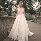 Elegant Wedding Dresses For Woman Popular Summer A-line V-Neck Sleeveless Appliques Open Back Vestidos De Novia-payinti