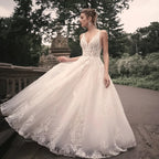 Elegant Wedding Dresses For Woman Popular Summer A-line V-Neck Sleeveless Appliques Open Back Vestidos De Novia-payinti