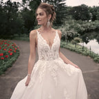 Elegant Wedding Dresses For Woman Popular Summer A-line V-Neck Sleeveless Appliques Open Back Vestidos De Novia-payinti