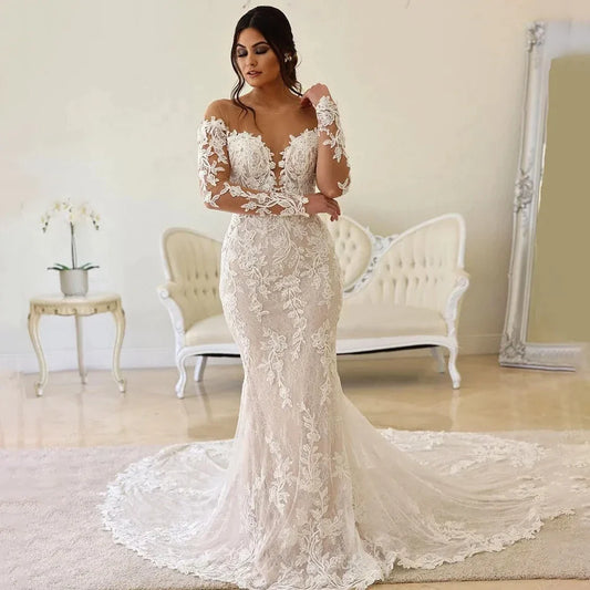 Elegant Wedding Dresses For Women Sweetheart Long Sleeves Bridal Gowns Lace Appliques Backless Robes Vestidos De Novia 2023-payinti
