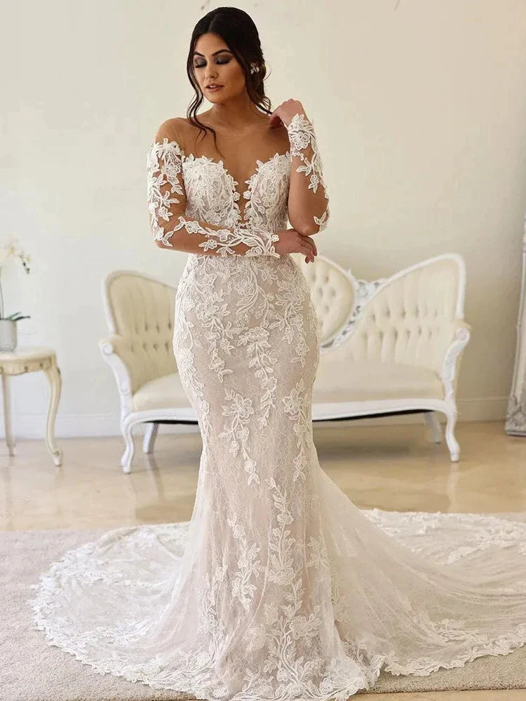 Elegant Wedding Dresses For Women Sweetheart Long Sleeves Bridal Gowns Lace Appliques Backless Robes Vestidos De Novia 2023-payinti