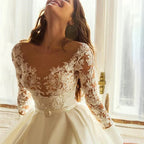 Elegant Wedding Dresses Long Sleeves For Women Princess A Line Bridal Gowns Custom Made Lace Appliques Satin Robe De Mariee-payinti