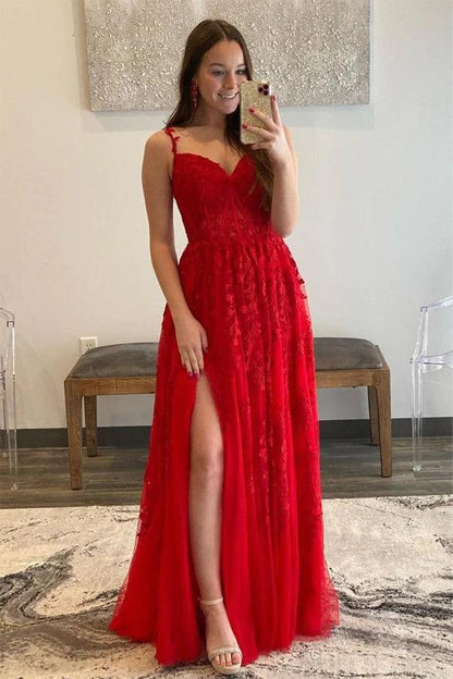Elegante vestido de fiesta largo de tul con escote en forma de A y encaje con hombros descubiertos PSK423